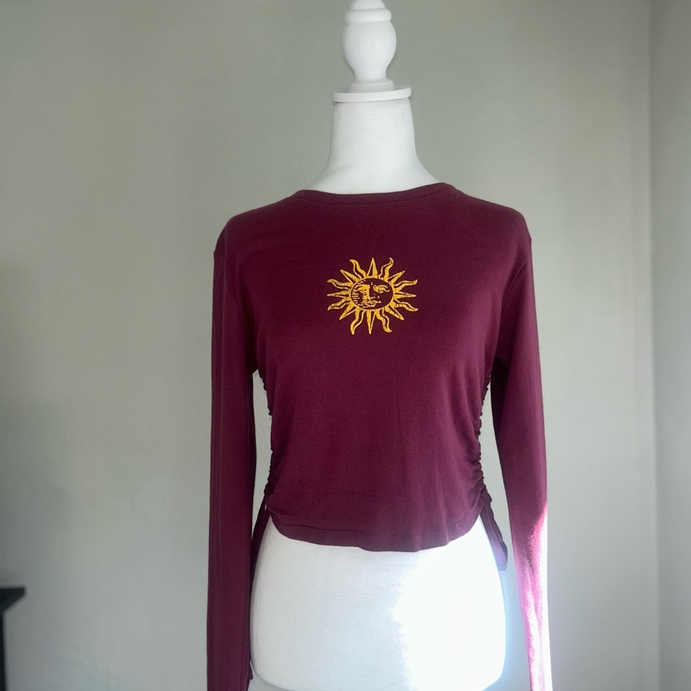 Urban Outfitters Red Graphic Crop Long Sleeve Tee